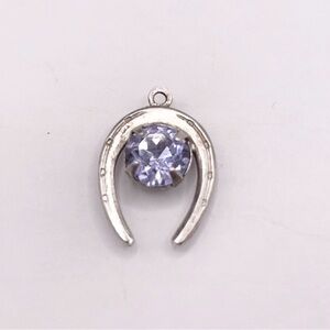 Vintage B.David Sterling Silver Horseshoe Pendant with Purple Rhinestone